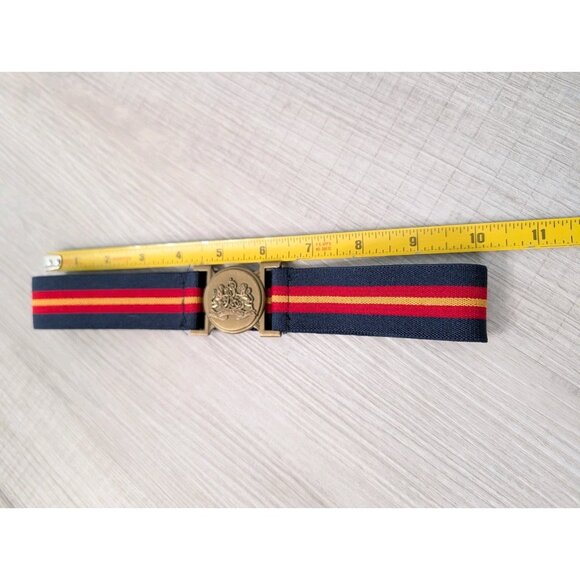 Vtg Ralph Lauren Belt Stripe Stretch Crest Logo Brass Buckle XS 20" 27"Stretch - Picture 4 of 5